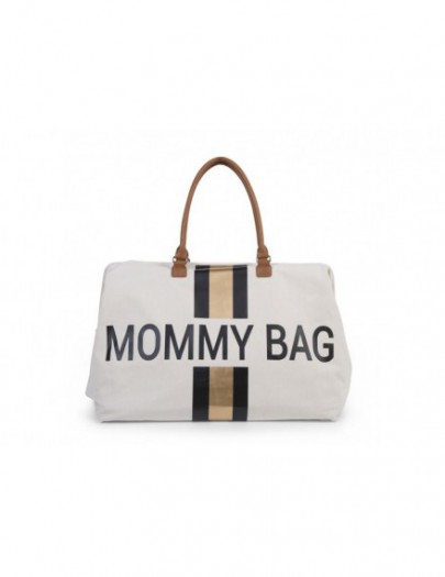 CHILDHOME MOMMY BAG BIG CANVASS OFF WHITE STRIPES BLACK/GOLD