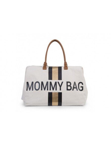 CHILDHOME MOMMY BAG BIG CANVASS OFF WHITE STRIPES BLACK/GOLD
