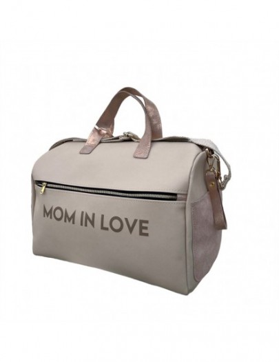 MOMMY BAG CANVAS BEIGE SUEDE ROZE GLOSSY