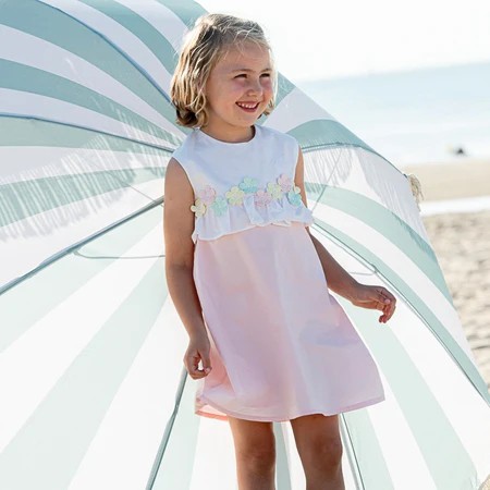 NATINI DRESS FLOWERS RUFFLE WHITE/PINK - ROZE